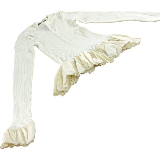 River Island Long Sleeve Ribbed Top Women's Cream Flared Hem UK8