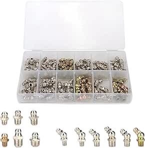 130Pcs Hydraulic Grease Fittings Assortment Kit Metric Threaded Connectors