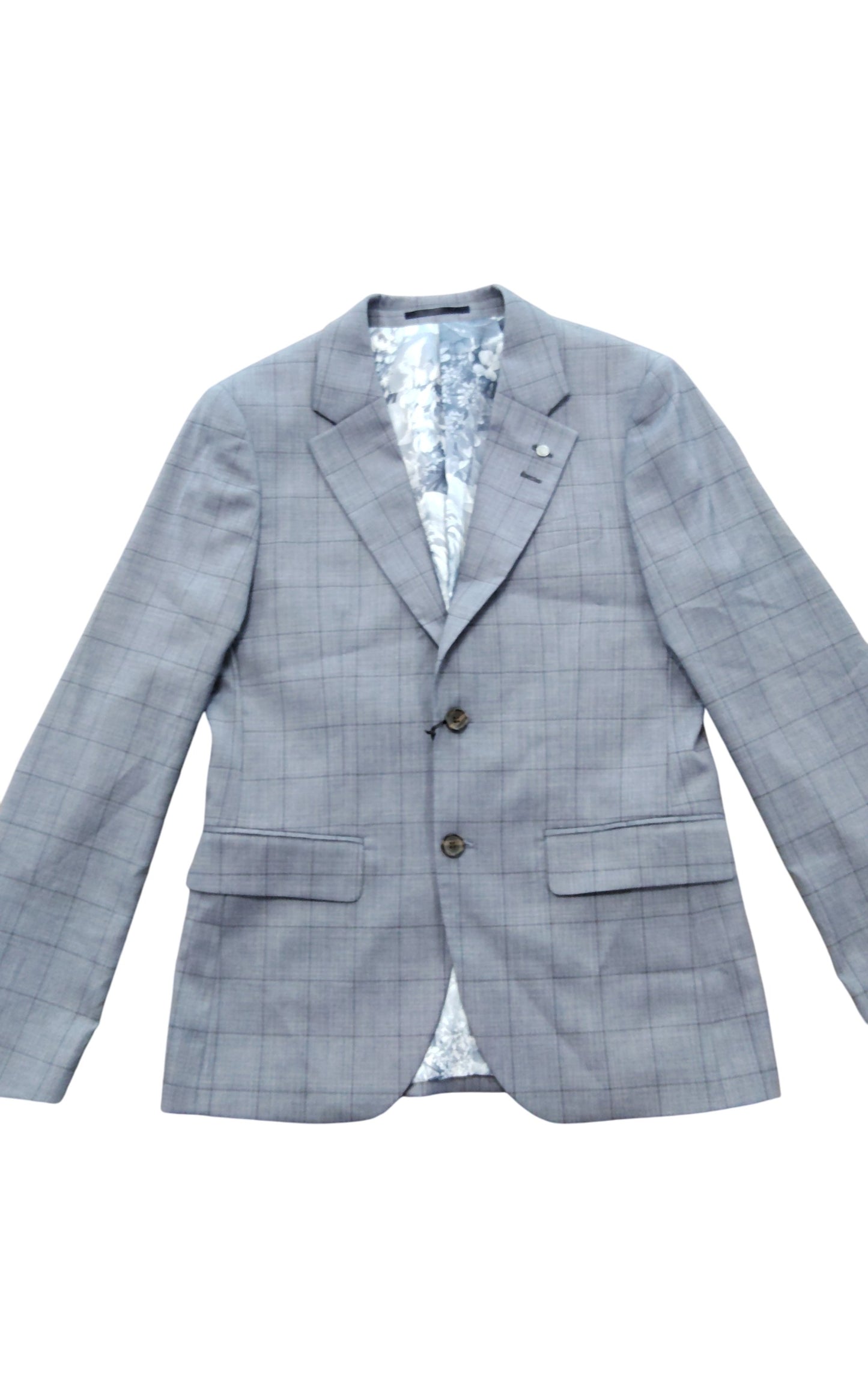 River Island Grey Check Blazer UK36R Men's Suit Jacket Stylish Fit