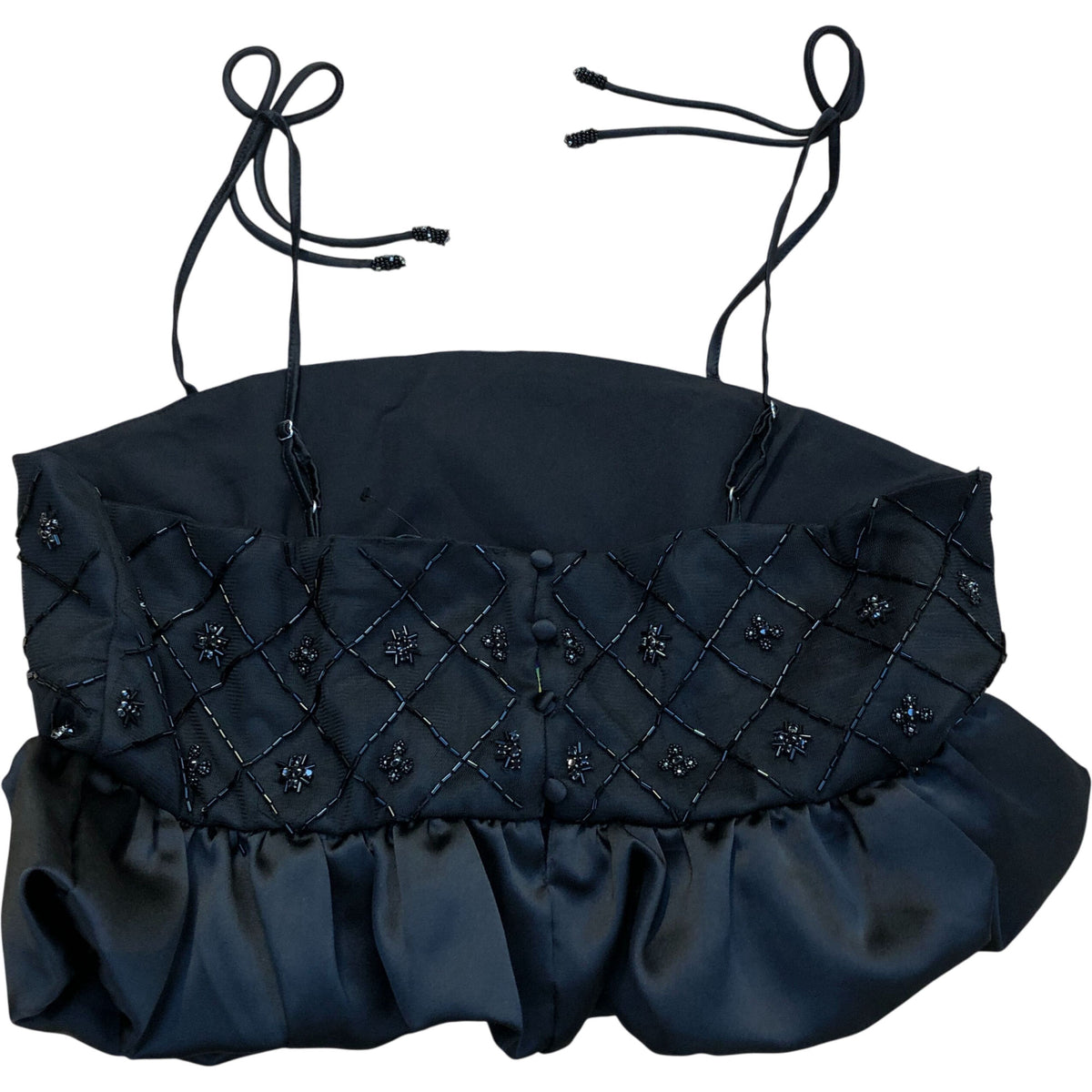 River Island Beaded Crop Top Black Quilted Design Ruffled Hem