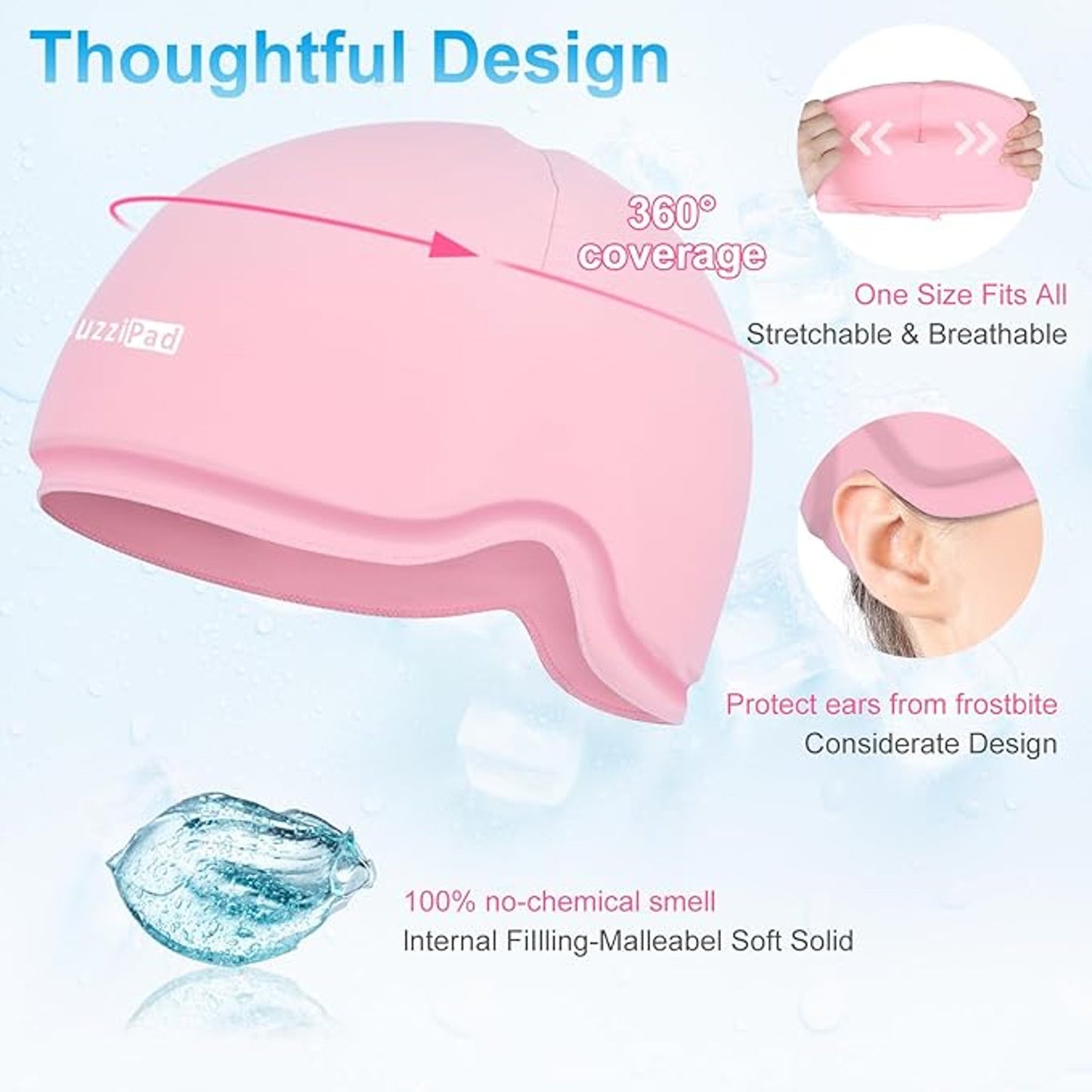 SuzzipPad Pink Cold Therapy Cap 360 Degree Coverage Adjustable Comfortable