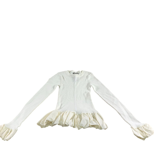 River Island Long Sleeve Ribbed Top Women's Cream Flared Hem UK8