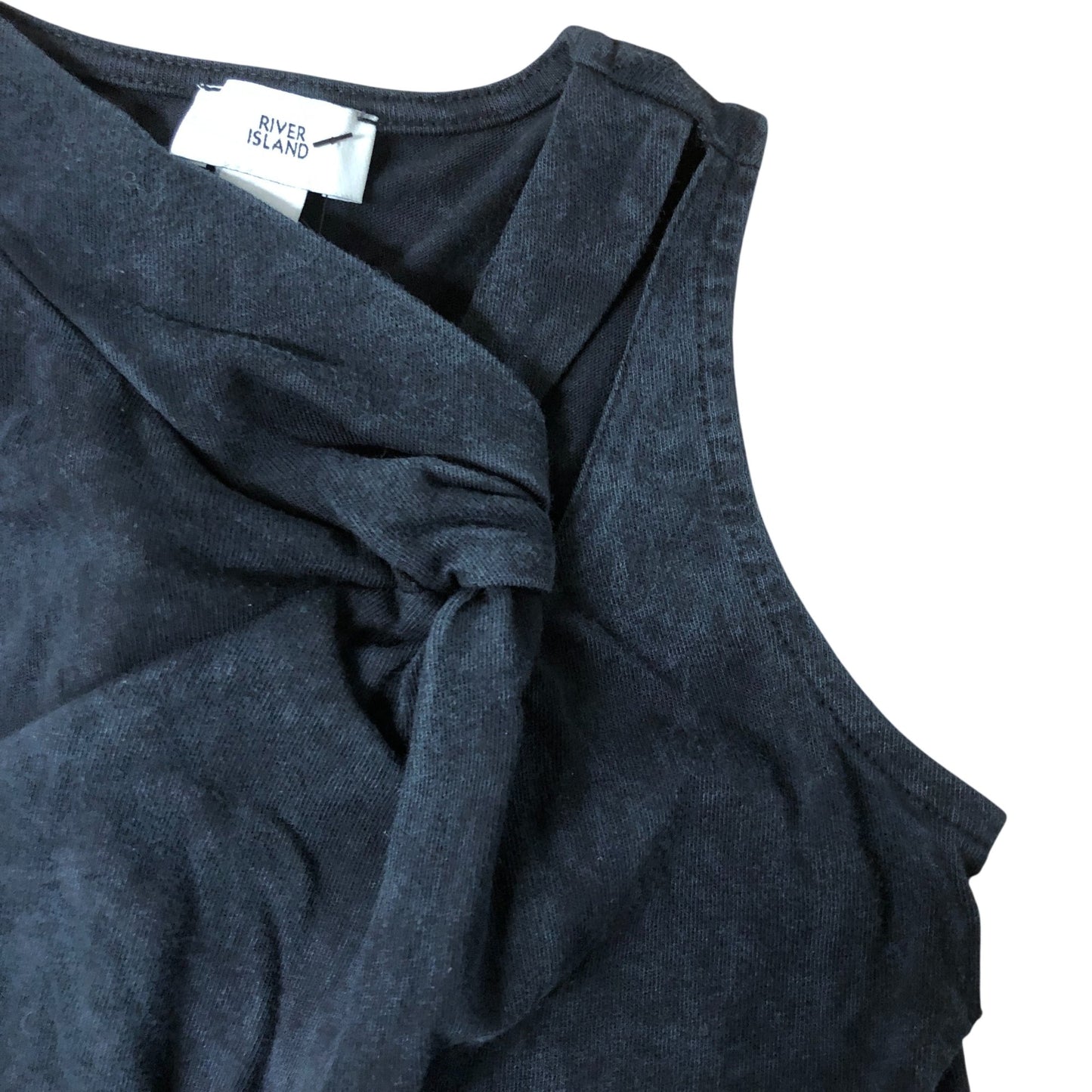 River Island Black Tank Top 7-8 Years Girls Soft Cotton Knot Front Style