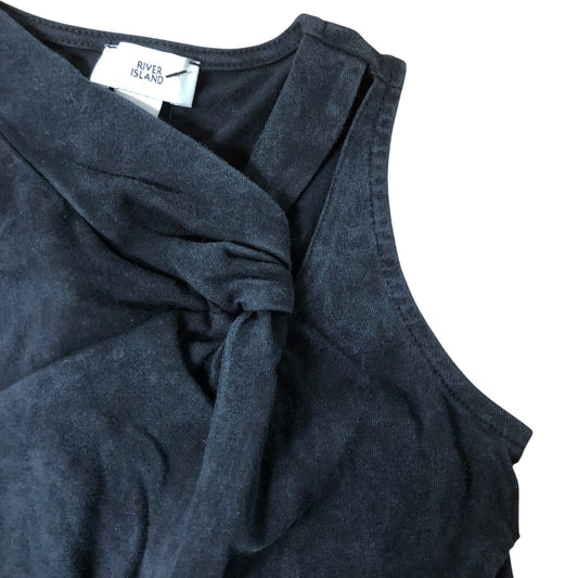 River Island Black Tank Top 7-8 Years Girls Soft Cotton Knot Front Style
