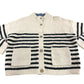 UK18 Women's Striped Cardigan Cream Black Knitted Button Front