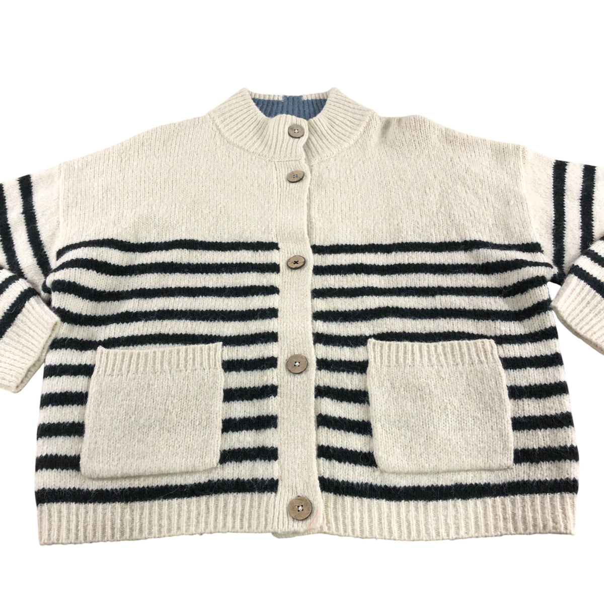 UK18 Women's Striped Cardigan Cream Black Knitted Button Front