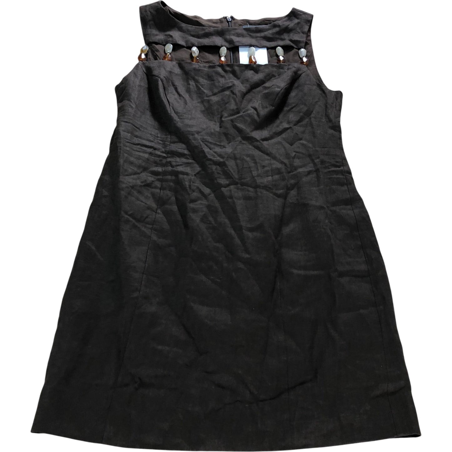 Brown Linen Dress UK10 Women's Sleeveless Decorative Stones