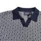 River Island Men's Large V Neck Polo Shirt Navy White Diamond Pattern