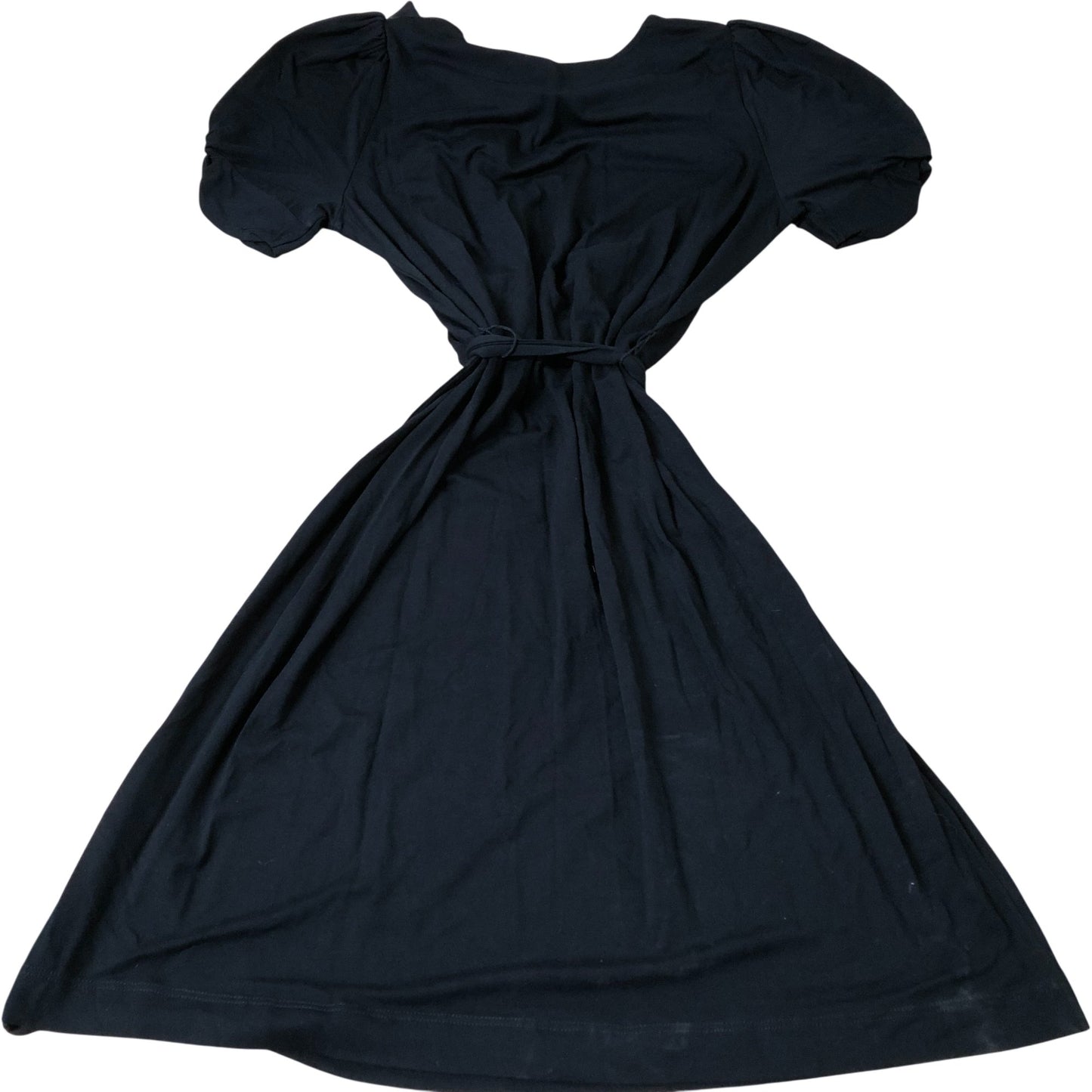 Black Puff Sleeve Tie Waist Dress Women's Casual Style UK14