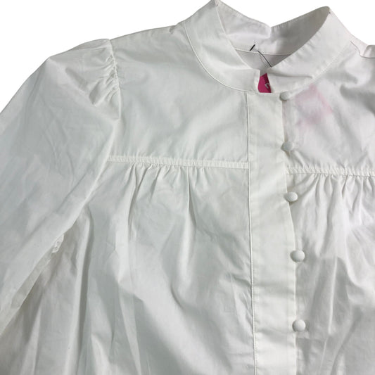 White Cotton Blouse Size 12 Women's Long Sleeve Button Front Smart Casual