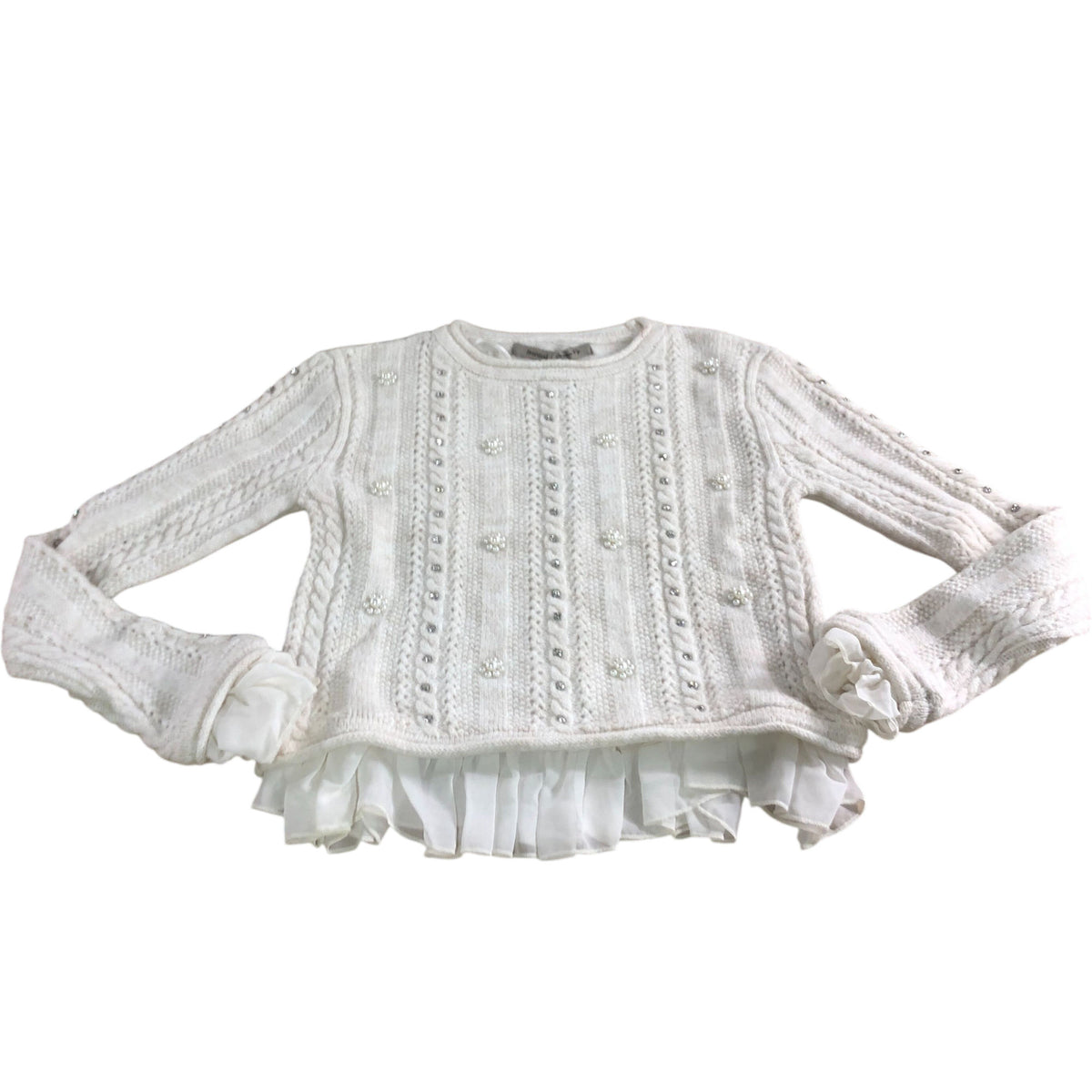 River Island Chunky Knit Sweater Size XS Women's Cream Pearl Detail Layered