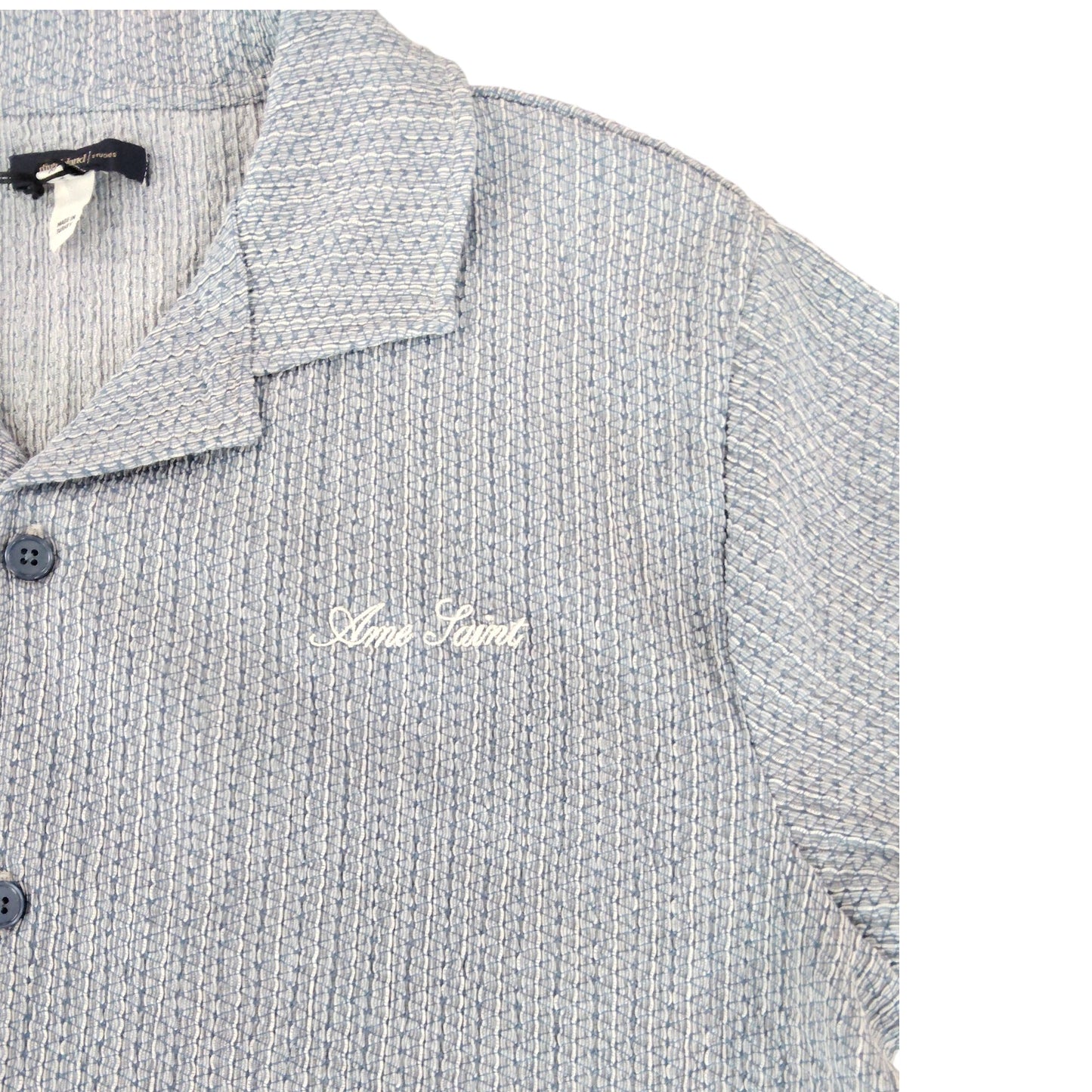 River Island Casual Shirt M Men's Short Sleeve Textured Cotton Blue