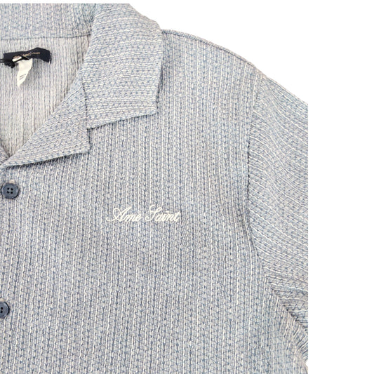 River Island Casual Shirt M Men's Short Sleeve Textured Cotton Blue