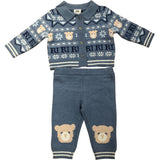 River Island Baby Toddler Knitted Set Bear Pattern Cardigan Pants 0-3 Months