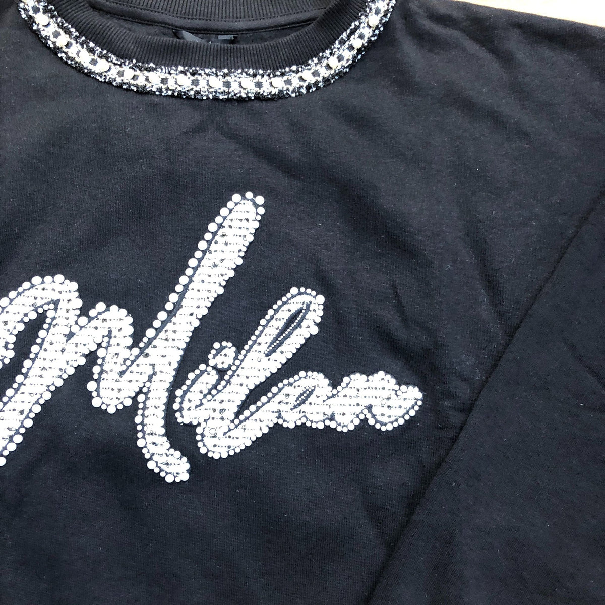 River Island Black Sweatshirt With Crystal Milan Detail Size L