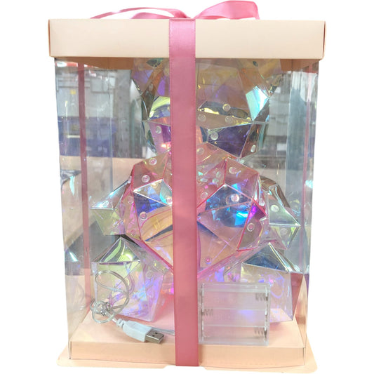 Night Light Holographic Teddy Bear Nursery Décor Pink Heart 10"