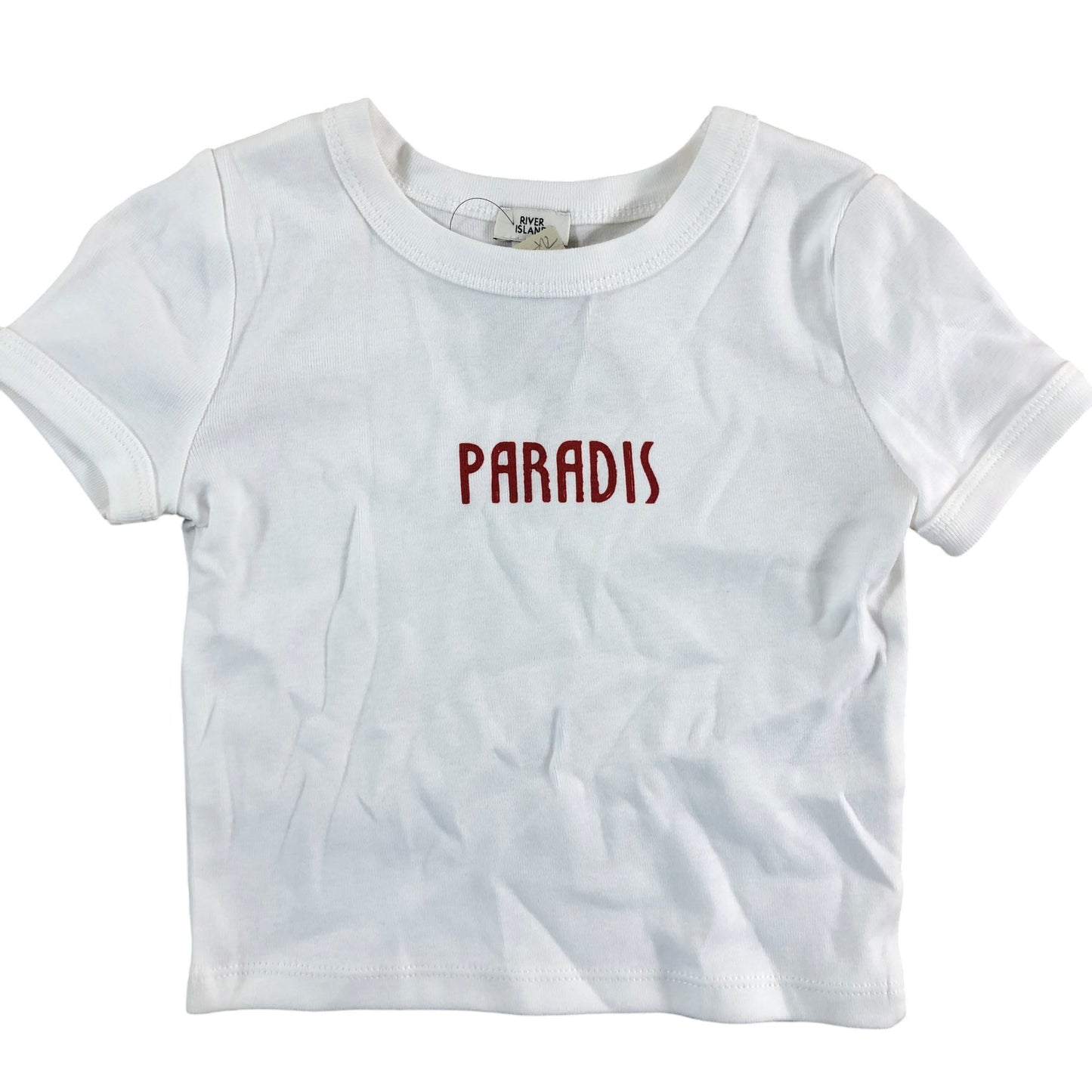 River Island White T-Shirt 5-6 Years Casual Kids Paradis Print Short Sleeve