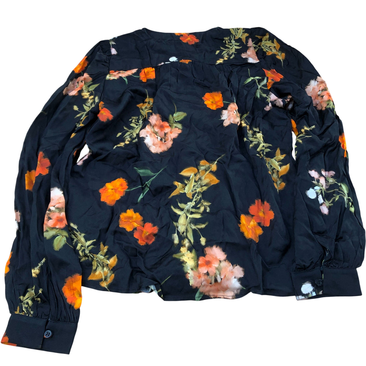 Baukjen Floral Print Blouse UK Size 10 Women's Long Sleeve Viscose Black