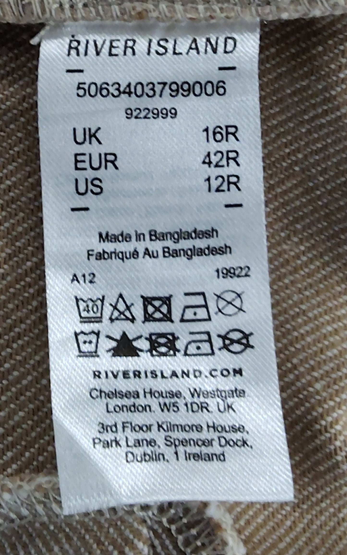 River Island 16R Women's Relaxed Chinos Trousers Cotton Beige Casual Wear