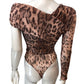 River Island Brown Leopard Print Bodysuit UK8 Women's One Sleeve Ruched Top