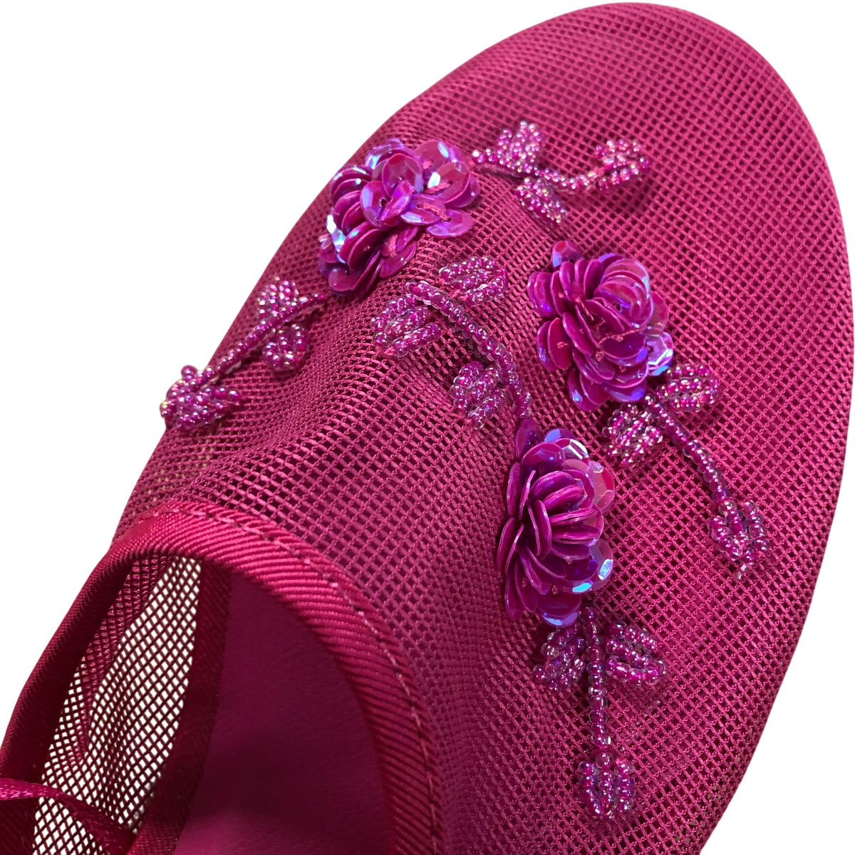 Floral Embellished Slip On Mules Women's Pink Mesh Summer Shoes