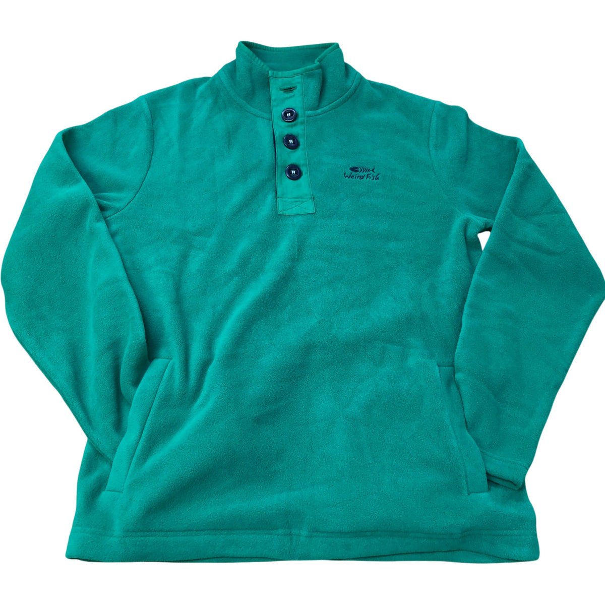 Weird Fish Green Button Up Fleece Size M