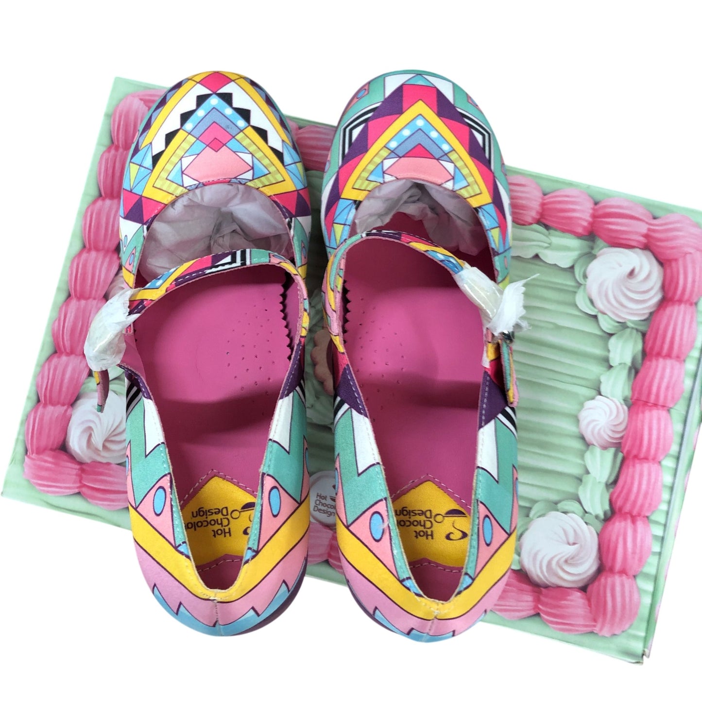 Hot Chocolate Design Geometric Heels Size UK 8 Women's Colourful Patterned Shoes