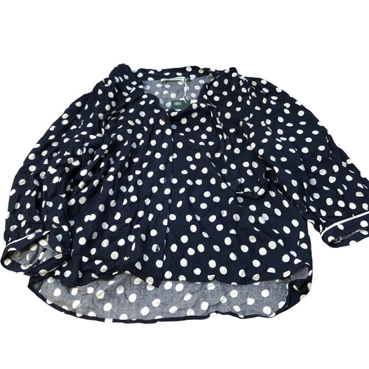 Baukjen Polka Dot Blouse Size 16 Women's Viscose Navy Blue Button Up Shirt