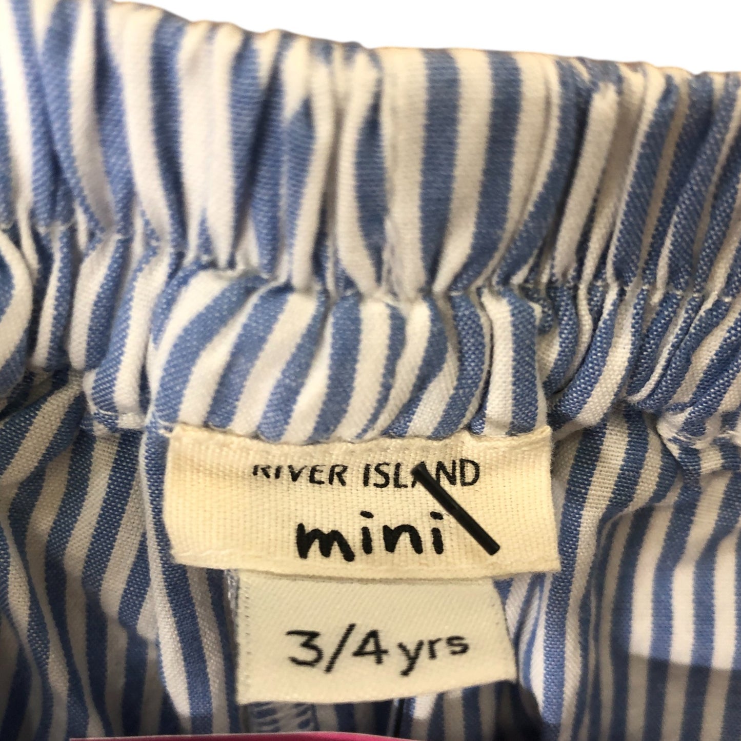 River Island Mini Girls Shorts 3-4 Yrs Blue Striped Lemon Embroidery