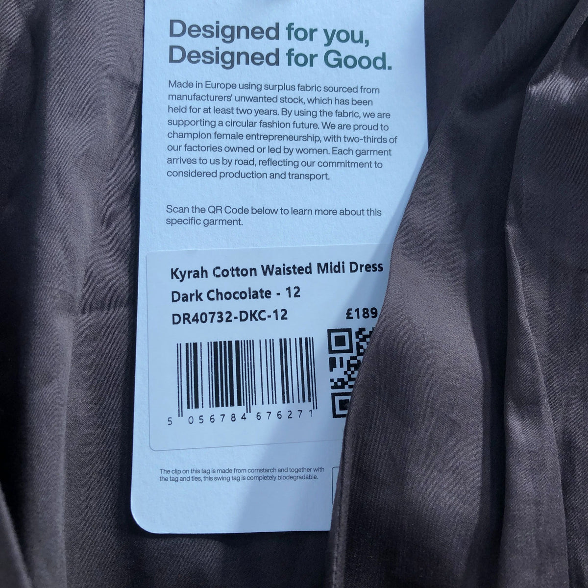 Baukjen Kyrah Cotton Waisted Midi Dress Dark Chocolate Size 12