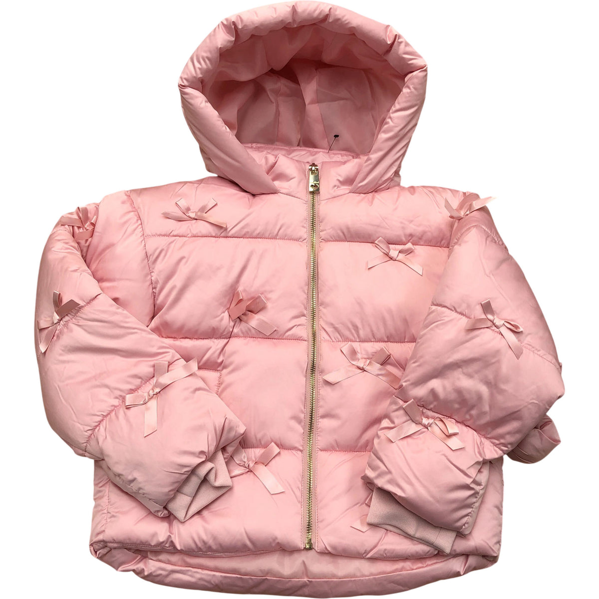 River Island Kids Puffer Jacket Pink with Bows Hooded Outerwear