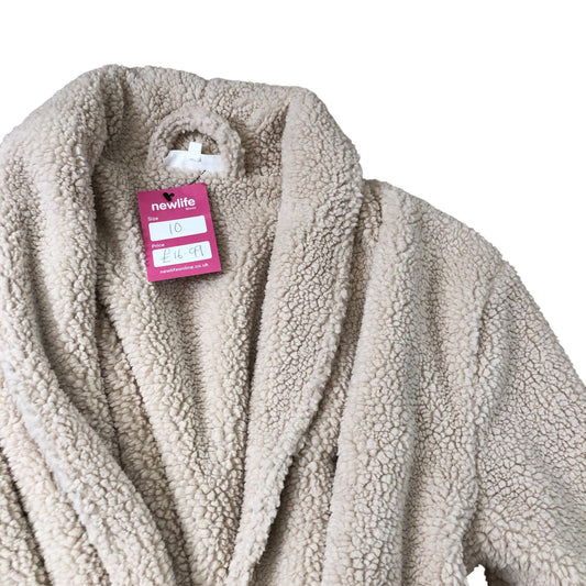 The White Company Beige Robe Size 10 Soft Plush Fabric Cosy Warm Loungewear