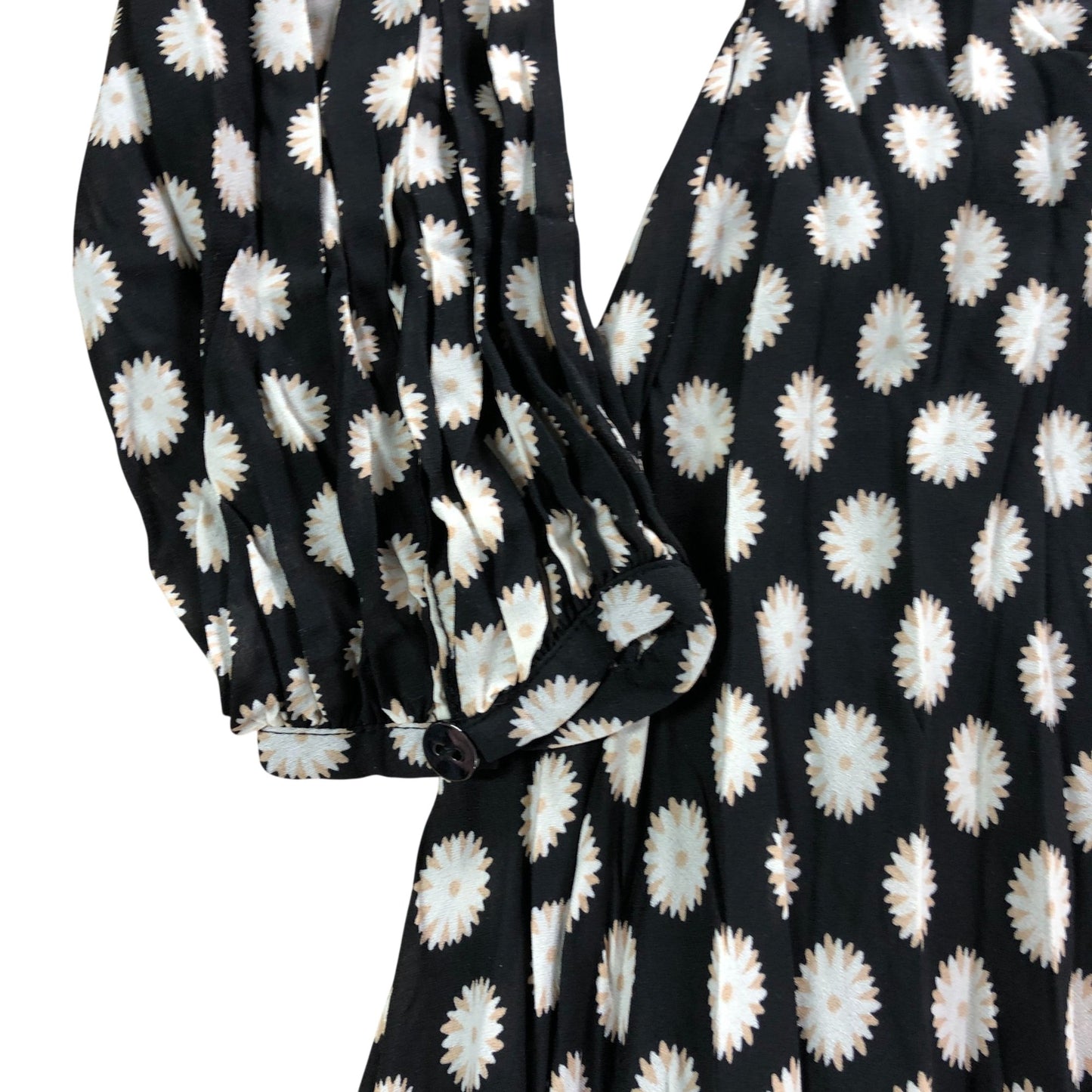 Floral Dress UK6 Women's Long Sleeve Button Down Trendy Black