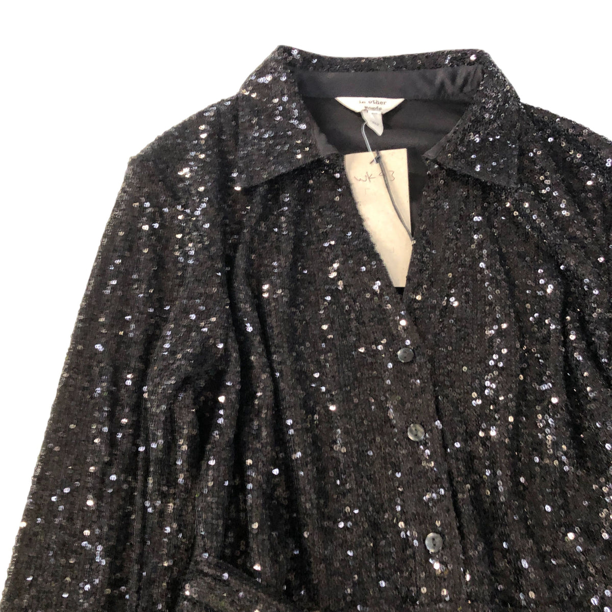 River Island Sequin Dress UK12 Women's Long Sleeve V Neck Party Dress Black