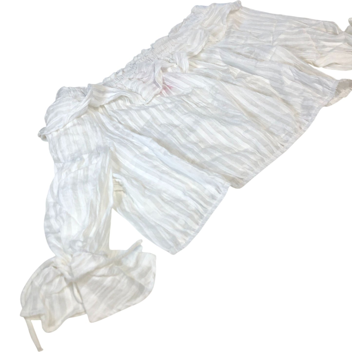 Ivory Striped Bardot Off Shoulder Women's Lightweight Cotton Blend UK18