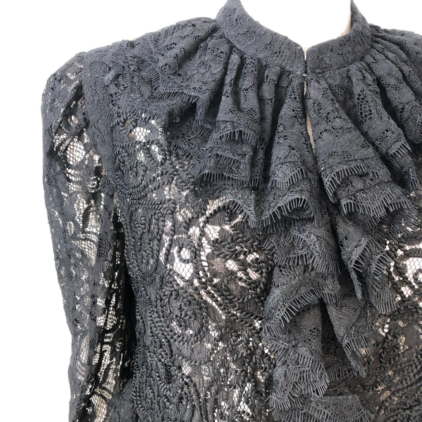 Branded Black Lace Peplum Top Size 12 Women's Ruffle Detail Romantic Style