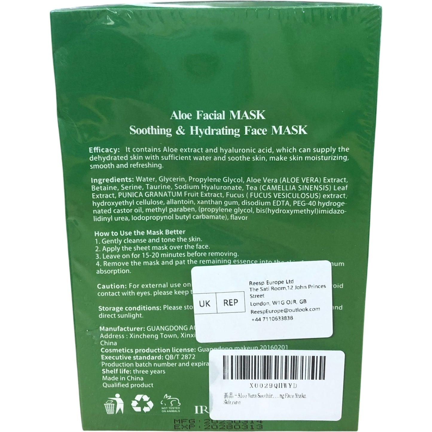 IREV Aloe Soothing Hydrating Face Mask 10 Sheets Skin Care Hydration