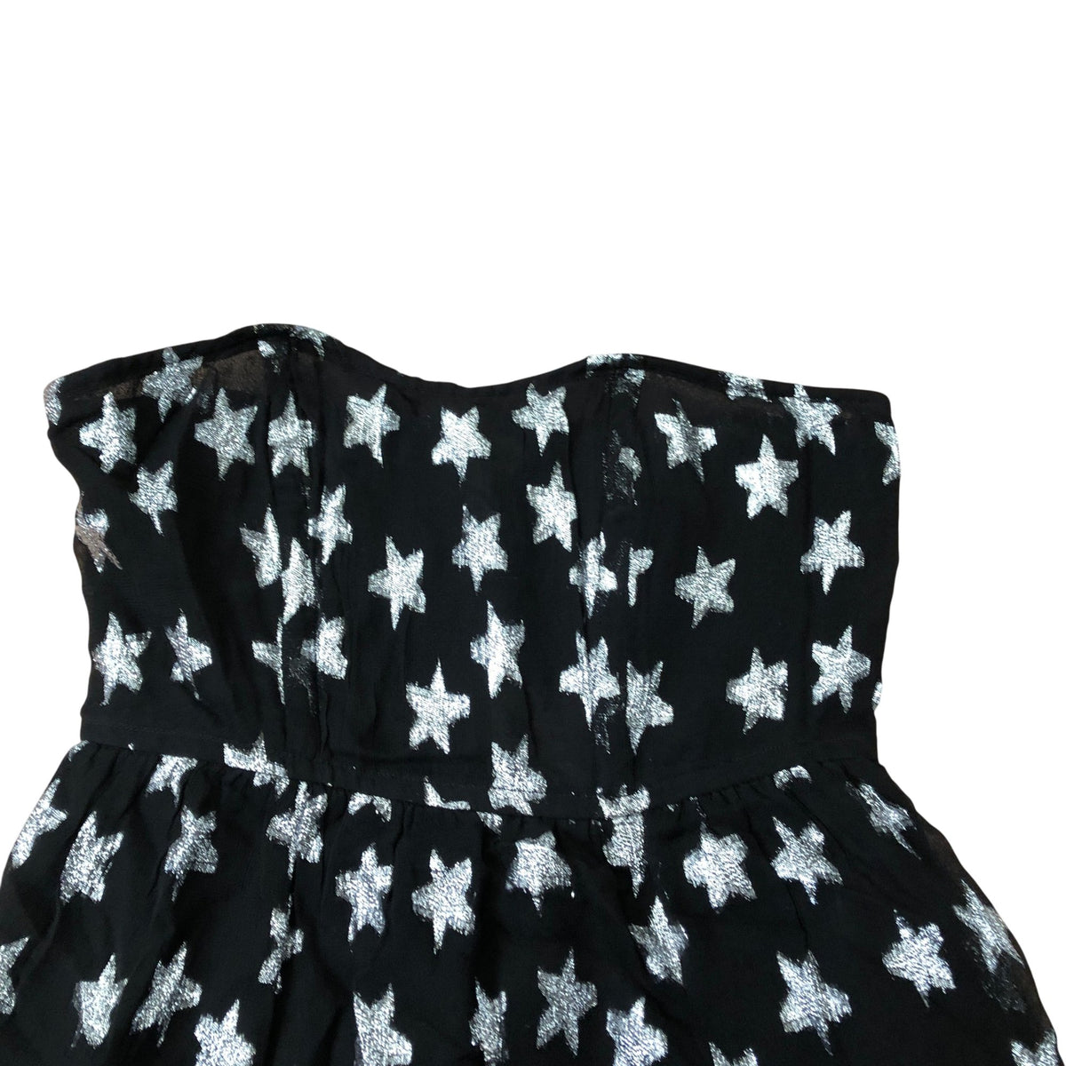 River Island Strapless Star Print Peplum Top Women's Black Silver UK10