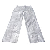 Stylish Metallic Silver Trousers UK12 Women's High Waist Flared Trousers