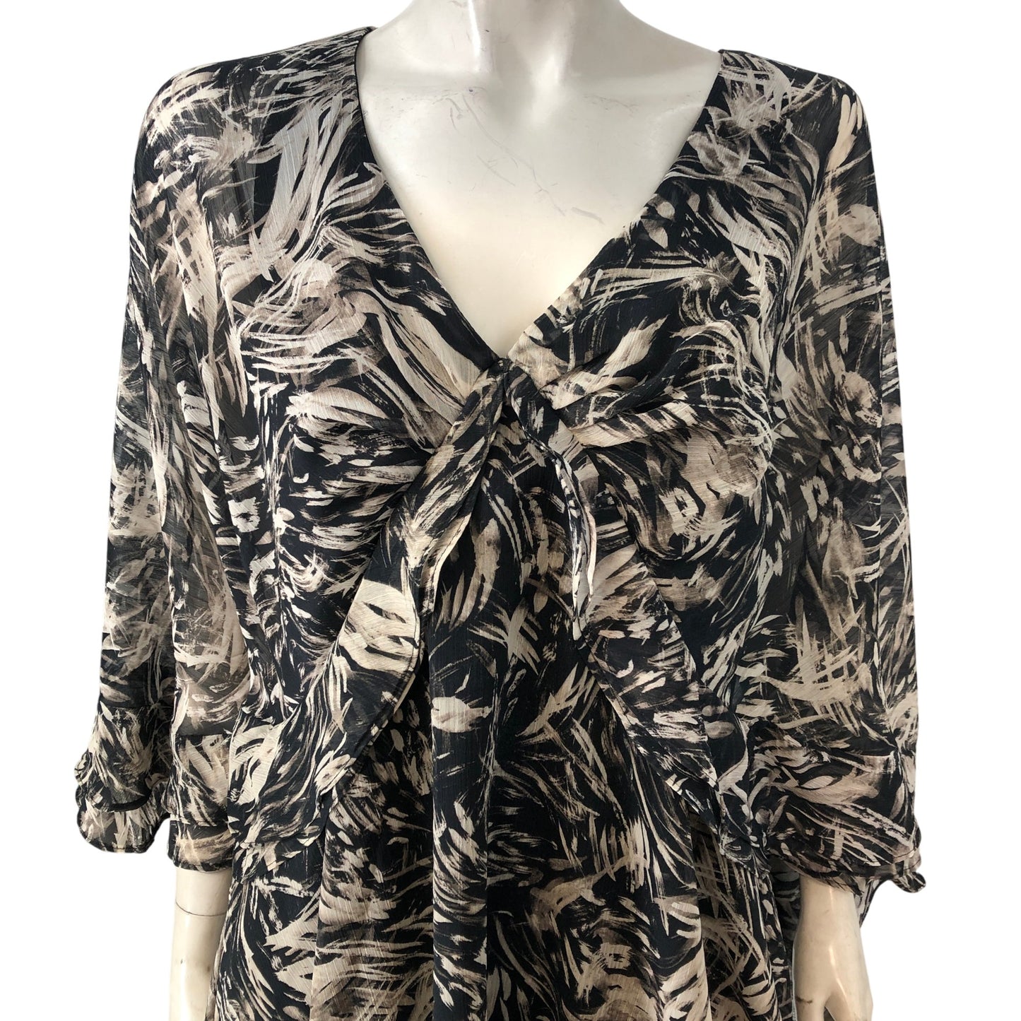 River Island Summer Top UK18 Women's Flowy Floral Print V Neck Brown Dress