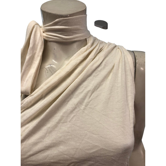 River Island Beige Sleeveless Top Women's Ruched Detail Scarf Neck Size Medium