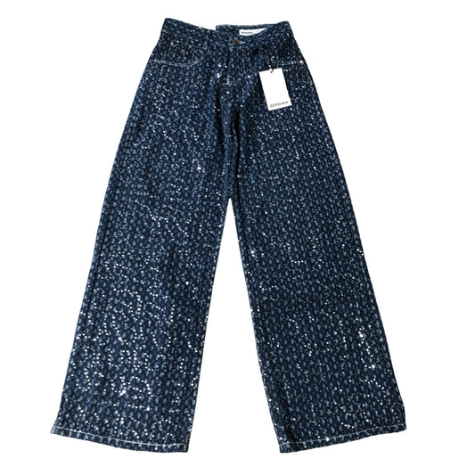 Bershka Sequin Wide Low Waist Jeans UK 4 Women's Stylish Denim Trousers