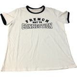 French Connection T-Shirt Small Women's Casual Cotton White Navy Trim