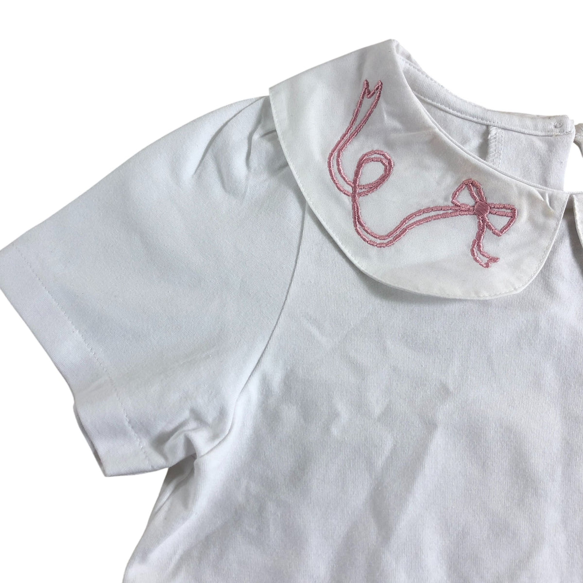 Girls White Top 5-6 Years Peter Pan Collar Embroidered Bow