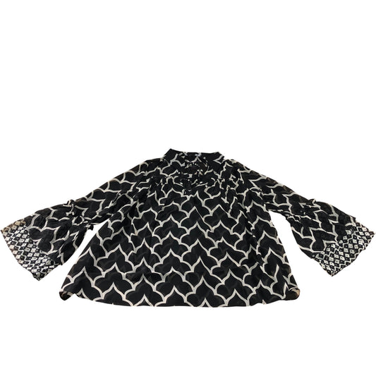 Branded Black Printed Sheer Tie Blouse - Size 6