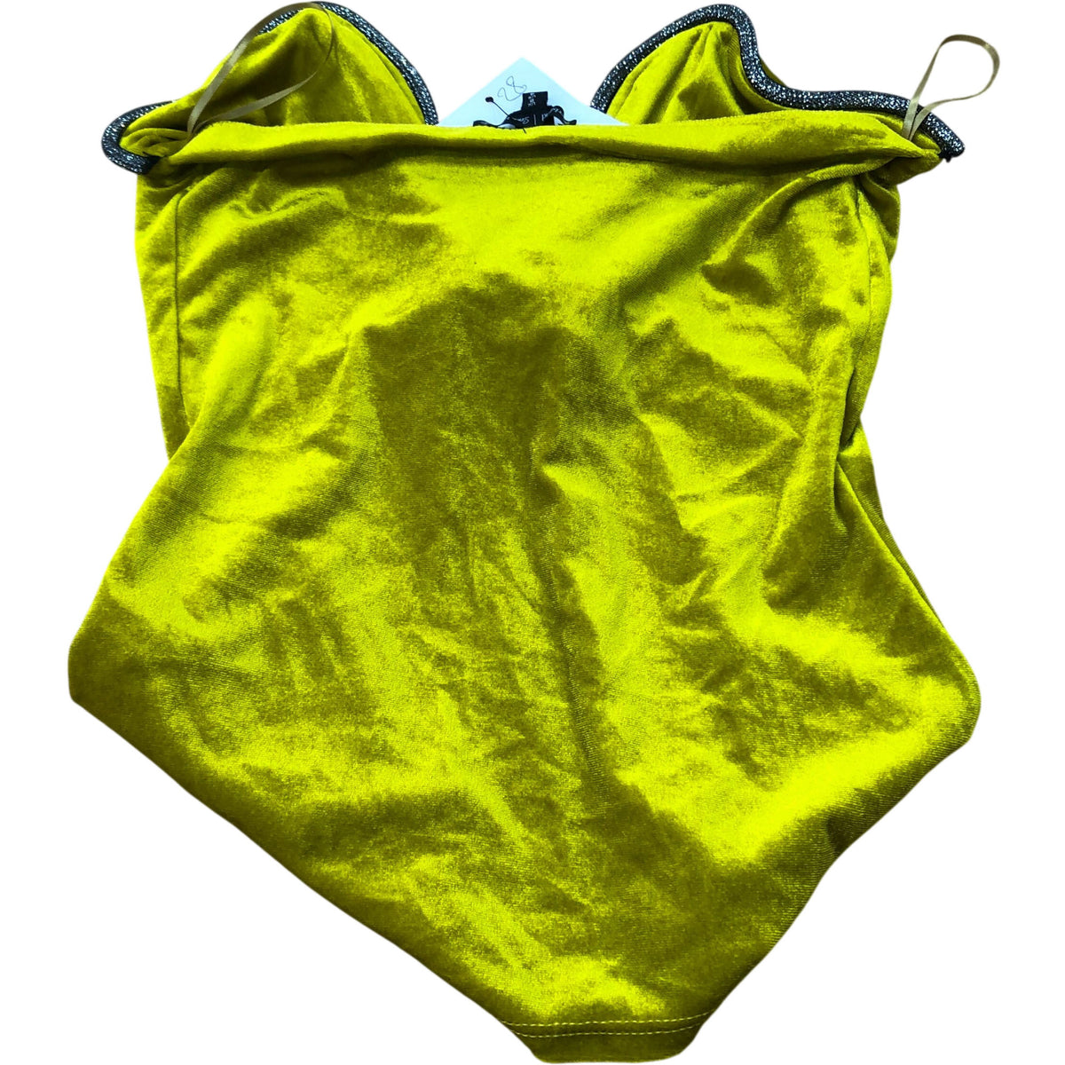 River Island Velvet Tank Top UK8 Women's Sleeveless Bright Yellow Glitter Trim