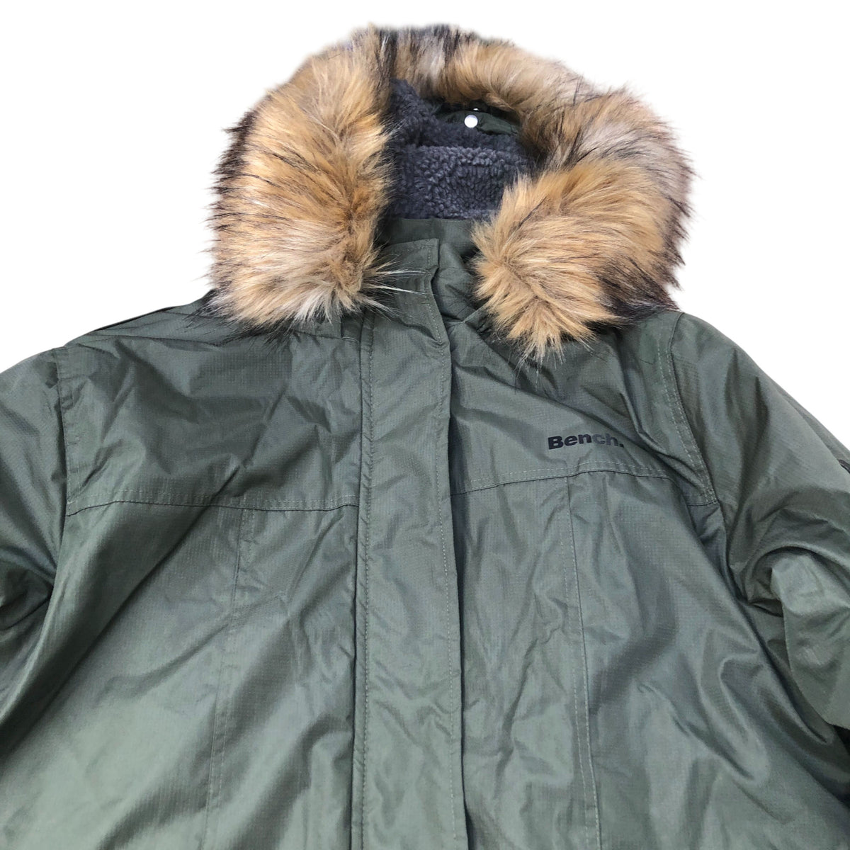 Bench Parka Jacket Women Green Faux Fur Hood Warm Outerwear UK14