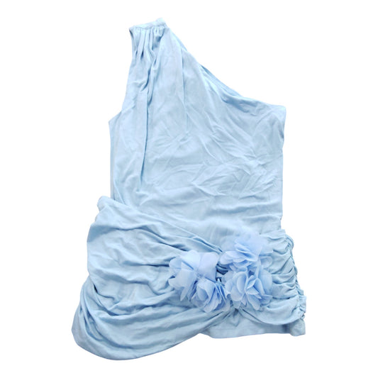 River Island One Shoulder Top UK XS Women's Light Blue Floral Design