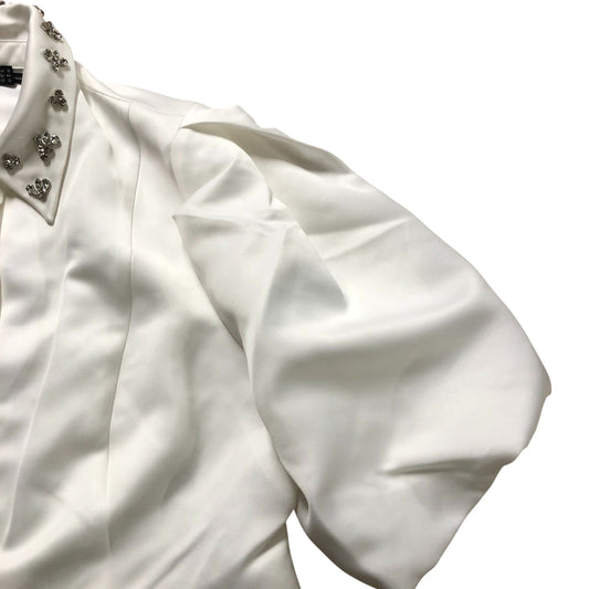 White Embellished Collar Cropped Shirt Size 16