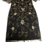 Women's Black Floral Beaded Embroidered Dress Short Sleeve UK14